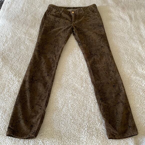 Zara Woman Snake Print Corduroy Skinny Pants Brown Stretch Mid Rise Size 6 - Picture 1 of 9